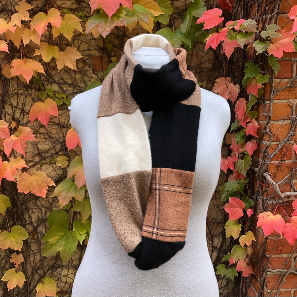 Brown Cream Cashmere Infinity Scarf Upcycled Embody